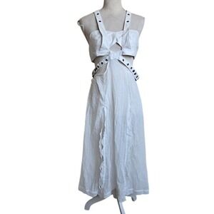 Darker Wave Womens White Lace Up Replay Vegan Leather & Gauze Midi Dress Size M
